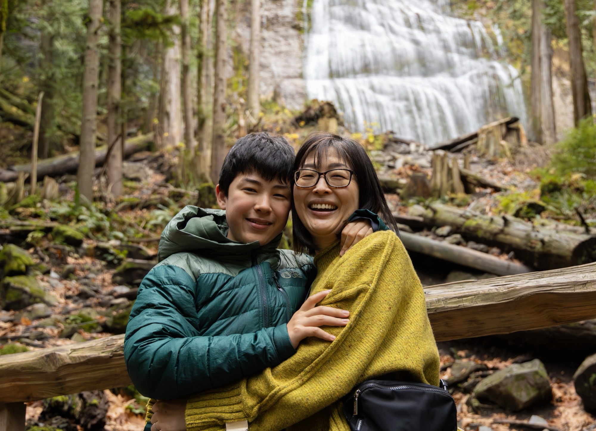 Kai and Aya at a waterfall